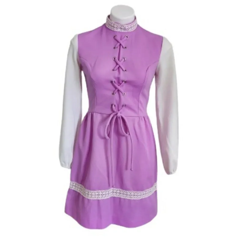 1960s Vintage Hippie Peasant Lace-up dress - Picture 1 of 16